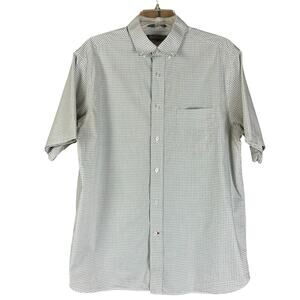 Daniel Cremieux Men Shirt Sz Large Gray Tan White Check Short Sleeve Button Down